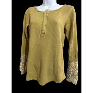 Sundance Raw Hemline Thermal Henley Embroidery and Lace Size XS